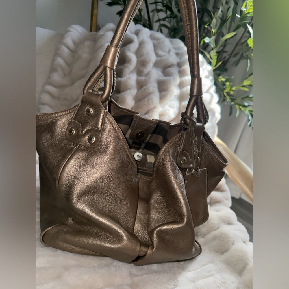 Burberry Vintage Bronze Leather Satchel Bag Nova Check Lining